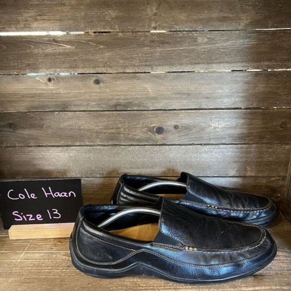 Mens Cole Haan Tucker Venetian Black Leather Slip On Loafers Shoes Size 13 M GUC - Picture 1 of 10